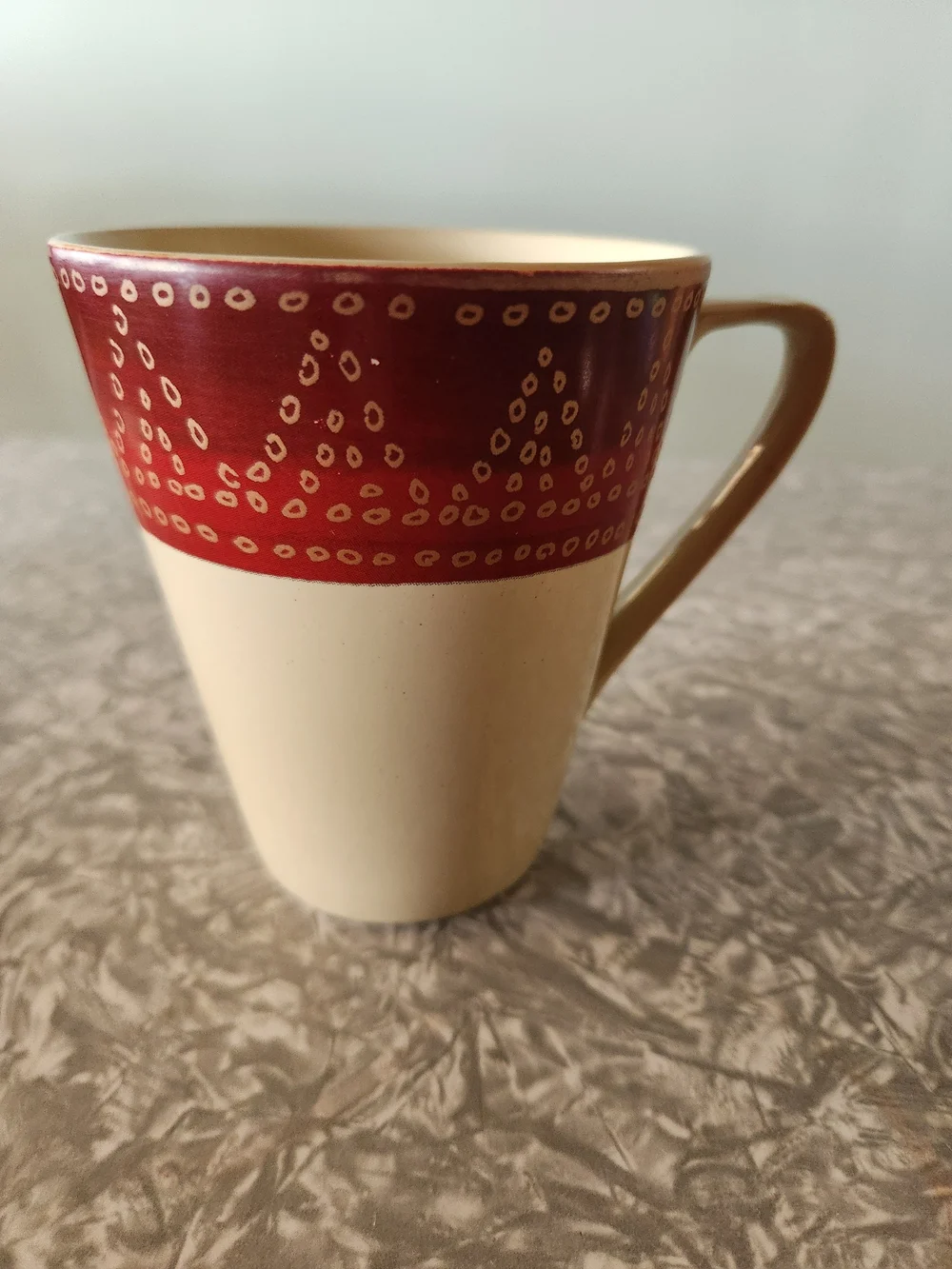 Cream Ceramic Mug with Red Patterned Band - Home Dining